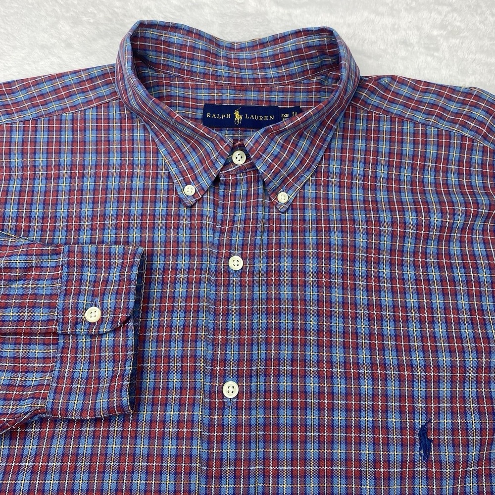 Ralph Lauren Shirt Mens 2XB Big Burgundy/Blue Plaid Long Sleeves